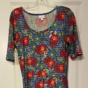 Maxi Dress LuLaRoe Colorful Floral Blue and Red Dress